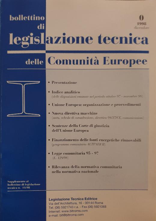 Bollettino di Legislazione Tecnica n. 0/1998